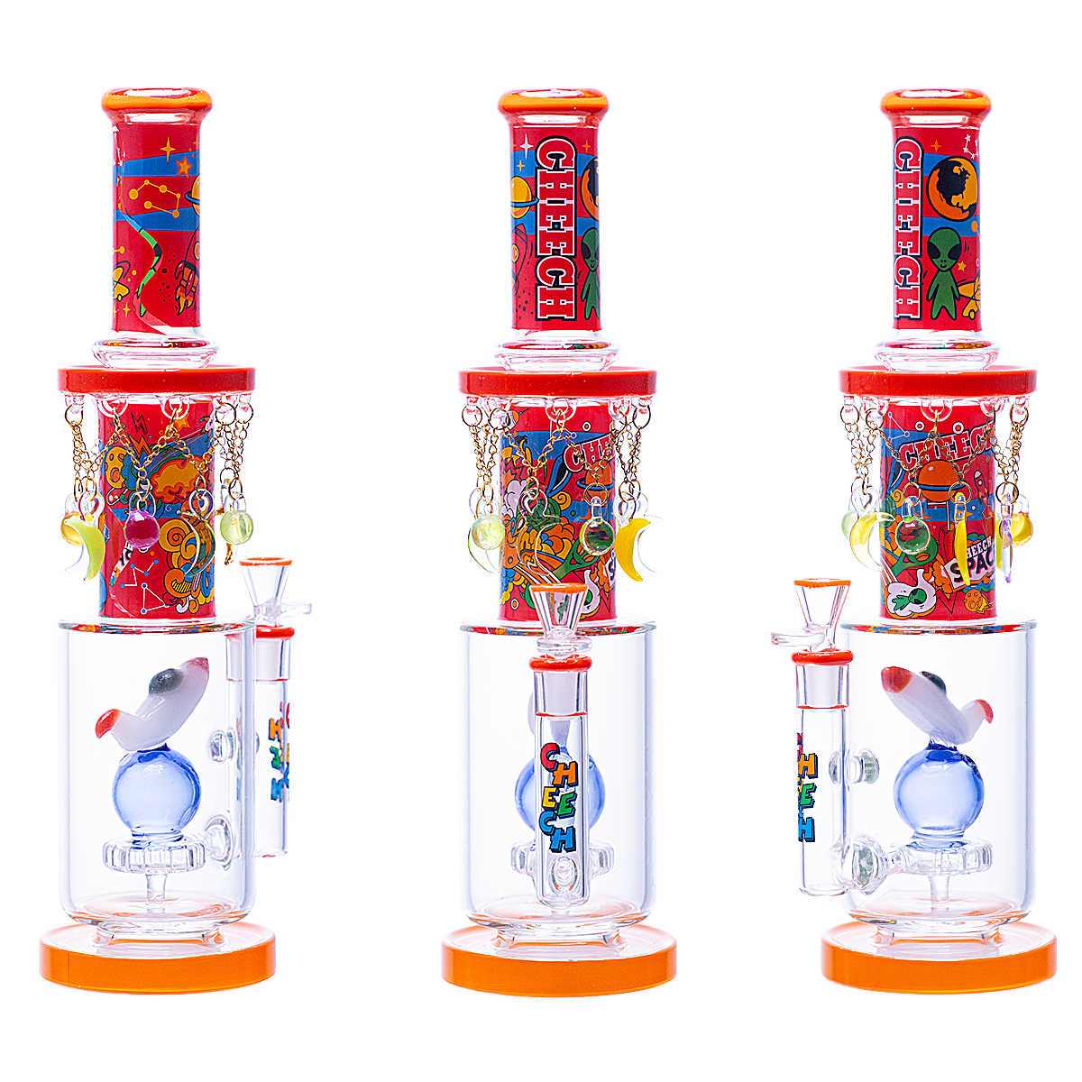 Cheech Space Theme With Spaceship Perc Straight Waterpipe (CHE-418) | 16 inches | Assorted Colors product image